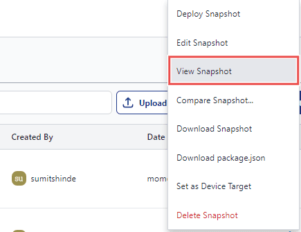 Image showing the 'View Snapshot' option in the menu